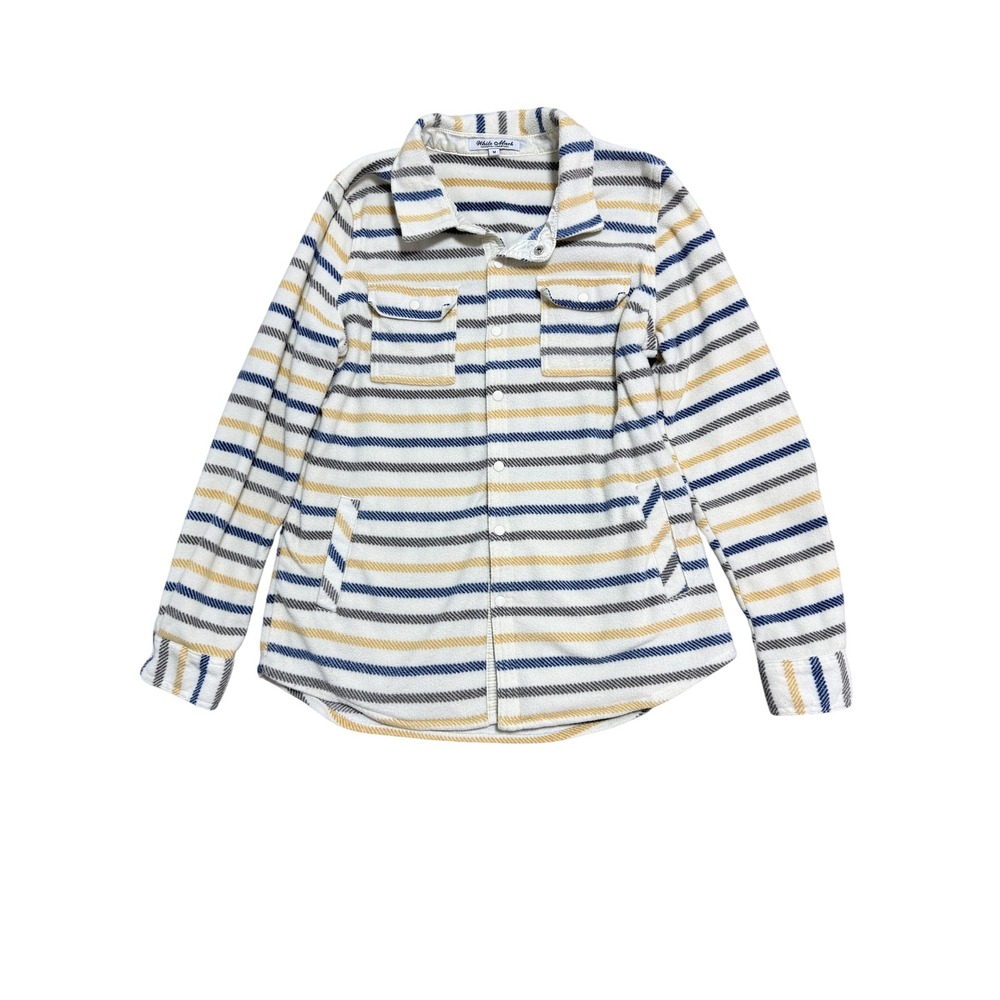 White Mark Jacket Womens Medium White Stripe Fleece Shacket Button Front